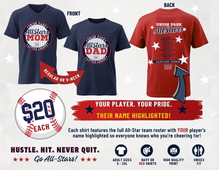 Union Park All-Stars 2026 MOM and DAD shirts